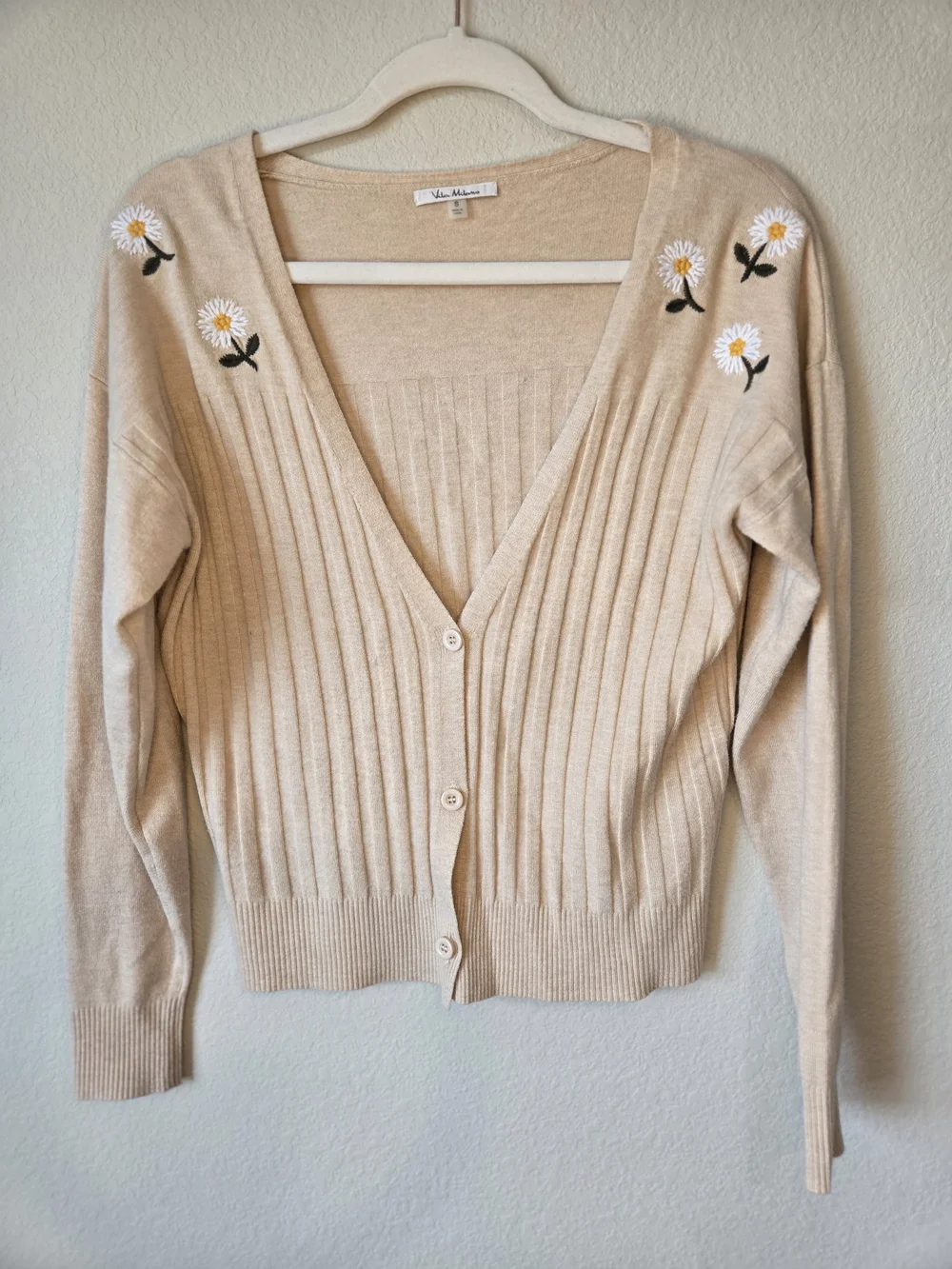 Daisy Embroidered V-Neck Cardigan - Beige Cottage Core Vintage Inspired